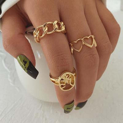 China Wholesale High Quality Trendy Gold Rings Sets For Women Minimalist Ring Set Women Bow Knot Chain Heart Jewelry for sale