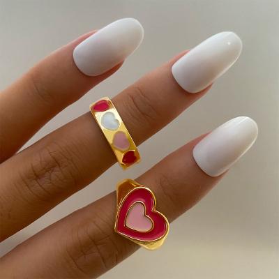 China High Quality VKME Boho Gold Metal Rings Set For Women Central Institute Of Statistics Style Colorful Heart Smile Love Rings Cute Finger Ring Set for sale