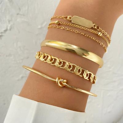 China High Quality VKME Vintage Gold Plated 4Pcs Link Chain Bracelets Bangles Set High Polished Charm Gold Bangle For Women Jewelry for sale