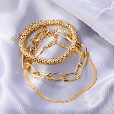 China High Quality VKME Daily Flat Snake Chain Stacking Bracelet For Women Gold Plated Stainless Steel Snake Bone Chain Square Thin Chain Bracelet for sale