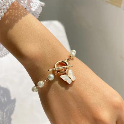 China VKME FASHION Gold Plated Zircon Butterfly Bracelet Freshwater Pearl Bracelet Women Elegant Pearl Jewelry Bracelet Ladies Handmade Gift for sale