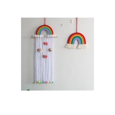 China Minimalist Weave A Rainbow Tapestry Storage With Kids Room Wall Decoration Woven Rainbow Tiara Finishing Holder for sale