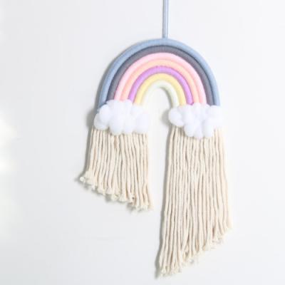 China Lace Tassel Storage Rainbow Cloud Tassel Rainbow Kids Room Hanging Woven Main Hanging Minimalist Rainbow Woven Main Hanging for sale