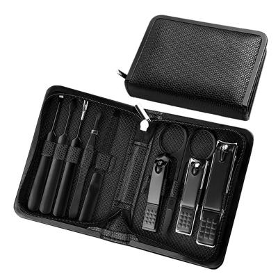 China Fashionable Hot selling products 2023 9 pieces black manicure set clippers pedicure kit salon supplies nail products for sale