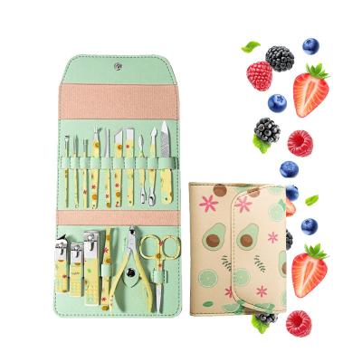 China Fruit printing on bag and tools Christmas 2023 lovely cute manicure pedicure set kit nail accessories and tools with fruit printing design for sale