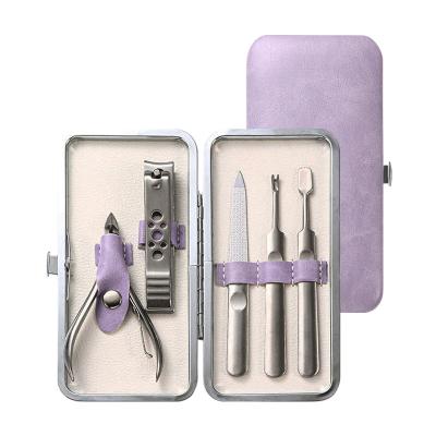 China Beautiful purple case Other smart products 5pcs custom logo manicure pedicure kit toe nail clipper in purple PU leather case for sale