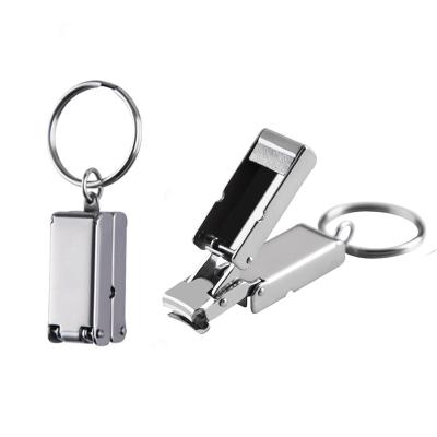 China Fold in small 2024 promotional business gifts folding fold stainless steel mini automatic nail clipper with keyring for sale