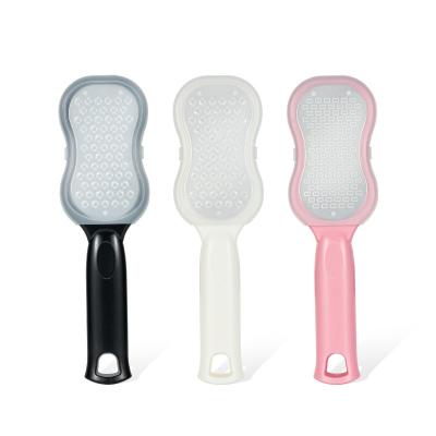 China Stainless steel file Black white pink plastic handle private label stainless steel pedicure scrubber foot file callus remover for feet for sale