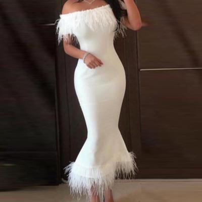 China Ladies Sexy Anti-Static Feather Tassel New Fashion Party Off The Shoulder Club Dress for sale