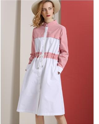 China 2019 Hot Sale Women Anti-Static Contrast Color Stand Collar Designing Long Waisted Sleeve Anorak Dress for sale