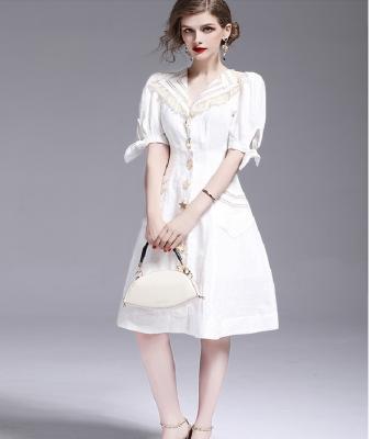 China 2019 Anti-Static Women Fashion V-Neck Lantern Short Sheath A Line Fit Dress for sale