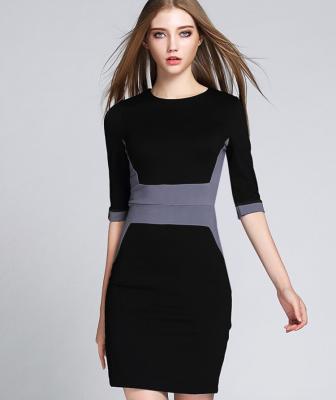 China The latest anti-static ladies dress with color patchwork knitted half sheath slimming dress for sale