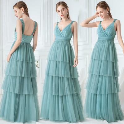 China Anti-wrinkle Women Party Design Sexy Sleeveless V-Neckline Slimming Tulle Layered Long Bride Dress for sale