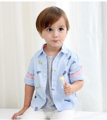 China High Quality Anti Shrink Kids Design Long Sleeves Cartoon Car Printed Cute Cotton Boys Shirt for sale