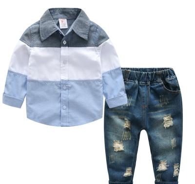 China Polyester/Cotton 2018 Spring Boy's 2pcs Clothing Sets Shirt+ Jean Outfits Set for sale