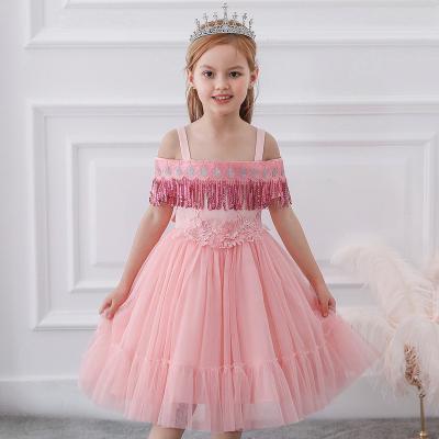 China 2021 Anti-wrinkle girls dress new children's one-shoulder sling tassel princess dress children's skirt for sale