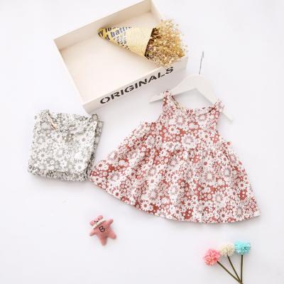 China Lovely Breathable Summer Dress Babies Dress Babies Dress Flower Printed Short Sleeve Sundress For 2-7 Years for sale