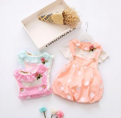 China New Design Little Girl Polka Dot Dress Cotton 2pcs Sets Breathable T-shirt + Sundress Lovely For Kids for sale