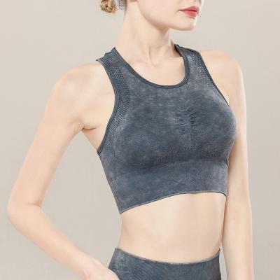 China Jean Style Seamless Racerback Yoga Gym Sports Bra Breathable Fashionable High Strength Bra For Women for sale