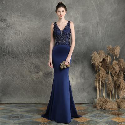 China 2021Latest Anti-Wrinkle Ladies Mermaid V-Neck Slim Wedding Party Dress Toasting Dress Elegant Sleeveless Bride Banquet Dress For Women for sale