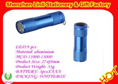 China aluminio color azul 9 LED linterna mini antorcha luminosa con 3pcs * pilas AAA en venta