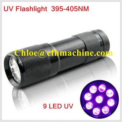 China Waterproof a lanterna elétrica UV/tocha do diodo emissor de luz 395NM 9 da liga de alumínio da cor a pilhas secos pretos à venda