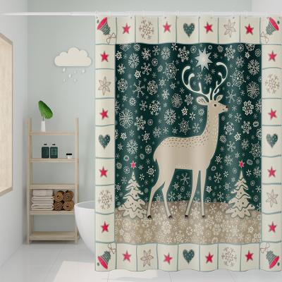 China Sustainable Wholesale Christmas Shower Curtain 3D Santa Snowman Bathroom Set Waterproof Shower Curtain for sale