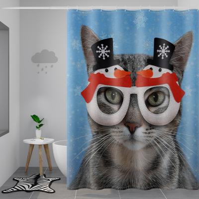 China Wholesale Viable 3D Digital Printing Funny Animal Cat Polyester Waterproof Shower Curtain Design With Hook for sale