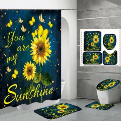 China Viable Wholesale Hot Sale Products Sunflower Pattern Printing Bathroom Shower Curtain Set for sale