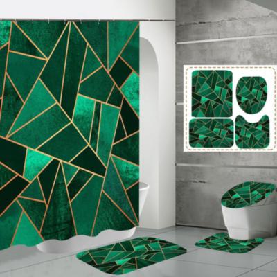 China New Arrival Sustainable Green Diamond Pattern Design Waterproof Four Pieces Bathroom Shower Curtain for sale