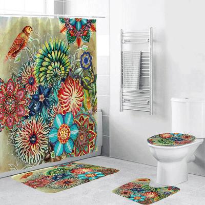 China Viable custom printed 4pcs shower curtain sets boho wholesale for sale