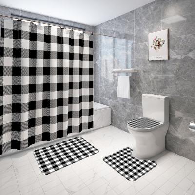 China Sustainable Lattice Printed 4pc Shower Curtain Wholesales for sale