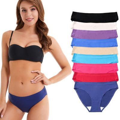 China Antibacterial European And American Size Amazon Ladies Ice Silk Without A Trace Single Piece Full Wrap Buttocks Brief Women's Plain Dyed Panties for sale