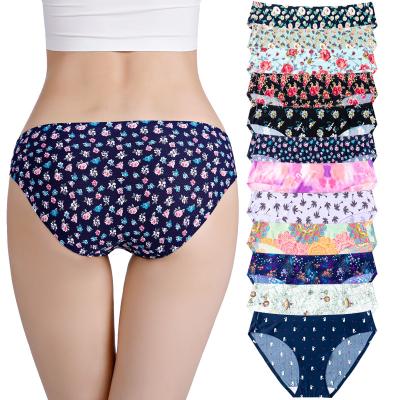 China Eu Women Traceless Antibacterial Ice Silk Briefs Comfortable Breathable Mid Size Eu Size Seamless Printing Laser Cut Underwear for sale