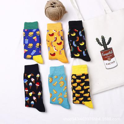 China Sports Custom Unisex Ice Cream Or Hot Dog 6 Colors Pattern Medium Tube Happy Socks For Casual Use Everyday Wear for sale