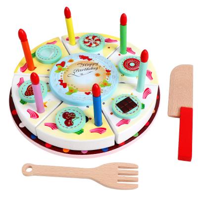 China Baby Educational Toy Kitchen Toy Simulation Birthday Cake Funny Cutting Wooden Children Educational Play Toy for sale