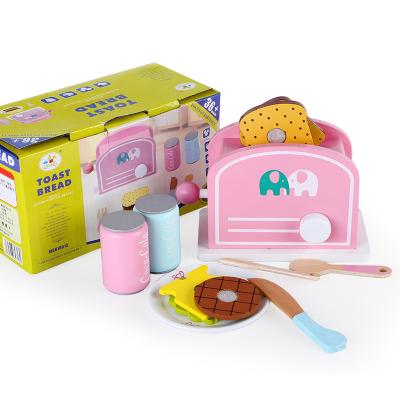 China Educational Kids Wooden Kitchen Baking Machine Toys Mini Pink Bread Children Pretend Play Kitchen Wooden Toys for sale