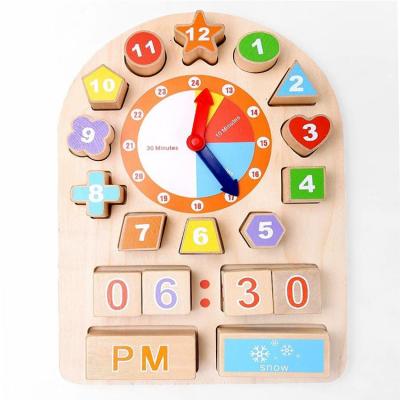 China DIY Practice Wooden Digital Clock Time Montessori Puzzle 3D Blocks Educational Toys for sale