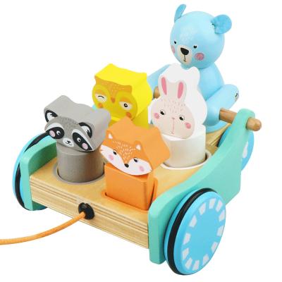 China Educational Toy Wooden Animals Blocks Pull Train Toys Wooden Children Early Education Blocks Toys for sale