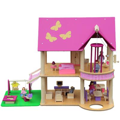 China Children's Educational Toy Role Play Pretend Doll House Simulation Princess Garden Villa Wooden Educational Toy for sale