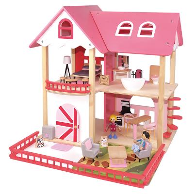 China Educational Wooden Toys Children's Dollhouse Simulation Role Pretend Play Toys Doll House Handmade Wooden Toys For Girls for sale