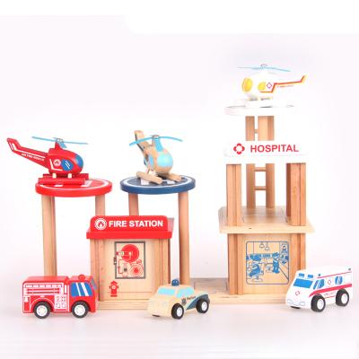 China Educational Wooden Children Learning Toys Early Educational Toys Hospital Fire Stations Toys for sale