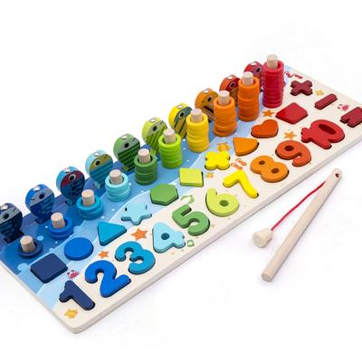 China As Picture Montessori Educational Wooden Toys For Kids Board Math Fishing Count Numbers Digital Shape Match Matching Toy for sale