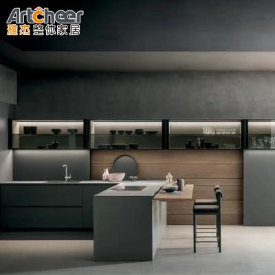 China Durable Modern Style Wood Kitchen Cabinet with L Shape Dining Table Complete Design Set Te koop