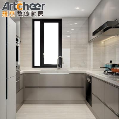 China Modern Stylish Grey White Color Kitchen Cabinet With Matt Finish And Wall Hang Design for sale