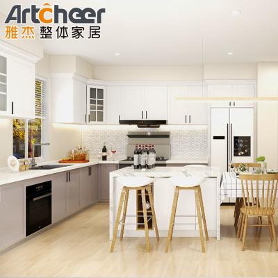 China E0 Grade Material Custom Wood Cabinets for Complete Modern Fitted Kitchen Design Units Te koop