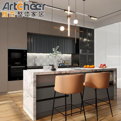 China Traditional Design Waterproof Kitchen Cabinets with Radius Beveled Edge Countertop for sale