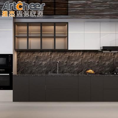 China American Style Solid Wood Kitchen Cabinet with Quartz Top and MDF Door Material for sale