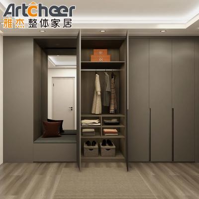 China Modernista Minimalista Dormitorio de madera Cubierta con bisagra Armario de alta gama estilo nórdico 2 puertas Armario en venta