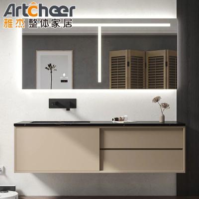 Cina Arredamento bagno in stile moderno rettangolare in legno Luxury Vanity Set con lavandino montato a pavimento in vendita